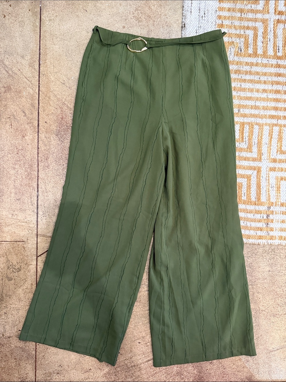 Lulus Green Stripe Belted Green Wide-Leg Pants